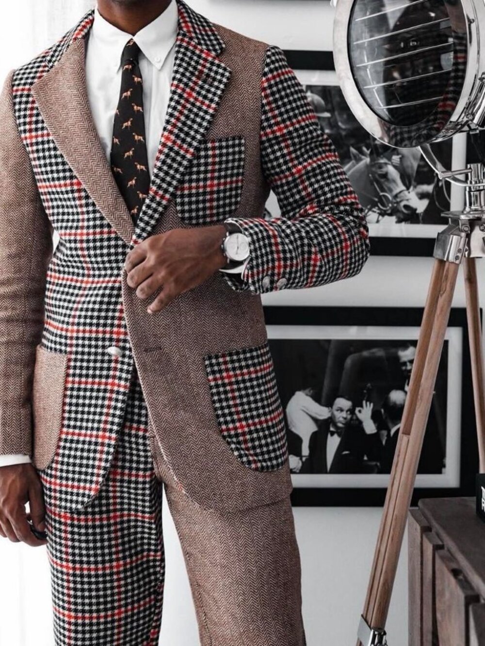 Rowing Blazer Tan Multicolored Plaid suit. SZ S